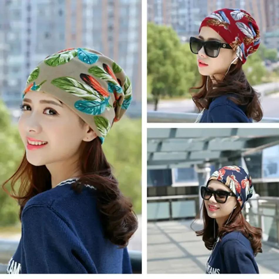 Fashion Women Beanies Caps Spring Winter Cotton Hat Fashion Cap Hip-hop Beanie Scarf Chapeu Feminino Cap 3 Way To Wear Bonnet
