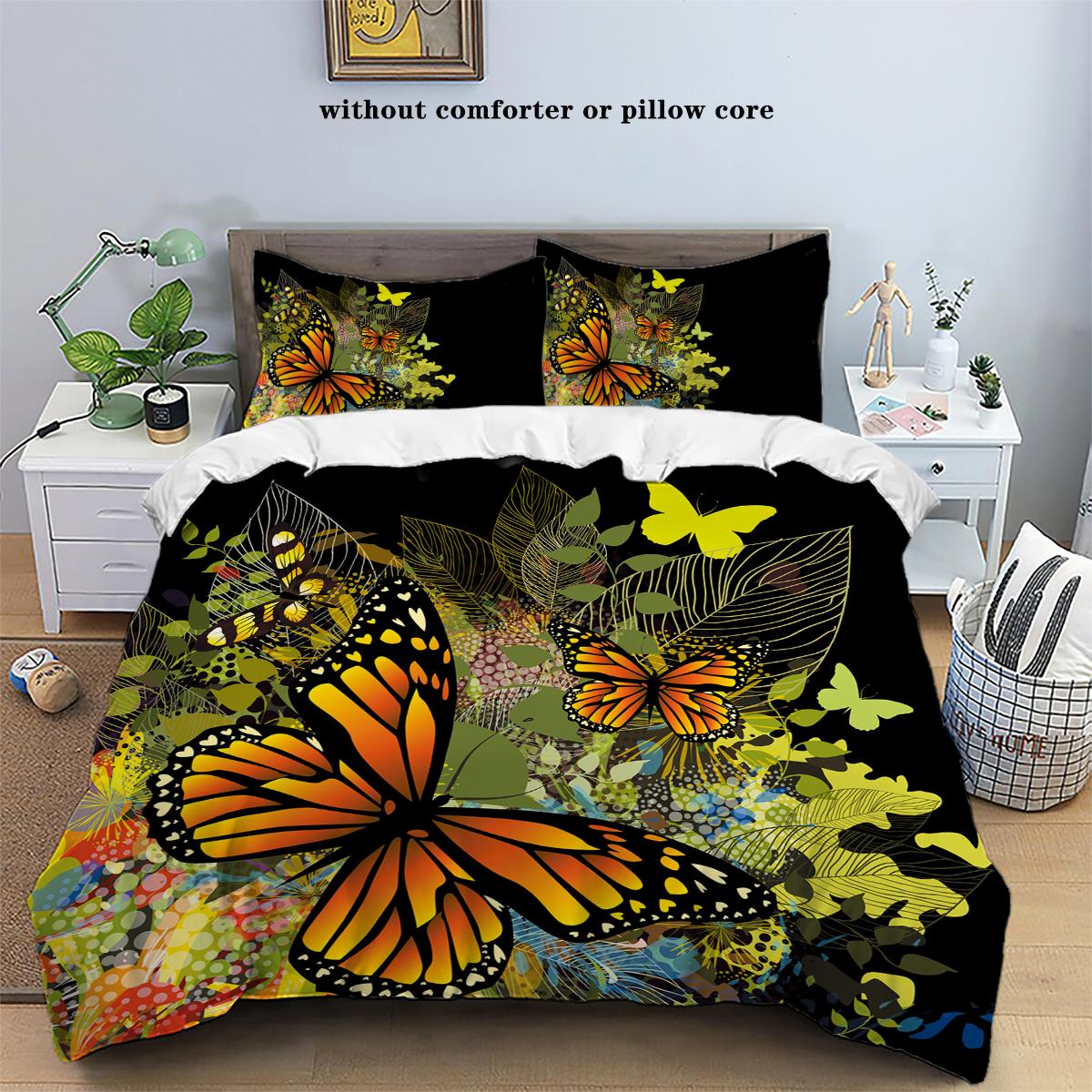 

3pcs Green Bedding Set Butterflt Flora 3D Printed Cozy Soft Duvet Cover King Queen Twin Size Birthday Gift Adult Bedroom Decor EU Single 135x200cm
