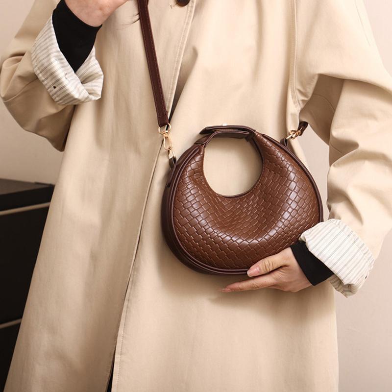 Ladies' PU Leather Shoulder Bag Solid Color Lattice Crossbody Bag Small Luxury Bag Trend Fashion