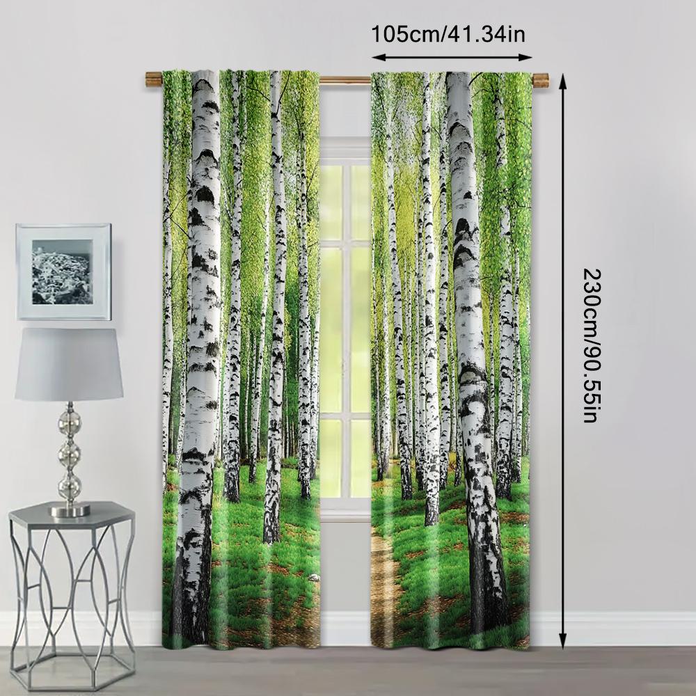 2pc,  Party Window Curtains Nature path birch forest early autumn woodland scenery Versatile Fabric,Without Electricity Family