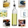 Olive Oil Dispenser Bottle, 2 Pcs Glass Olive Oil Dispenser and Vinegar Dispenser Set with 2 Stainless Steel Pourers, 4 Labels,1 Brush and 1 Funnel