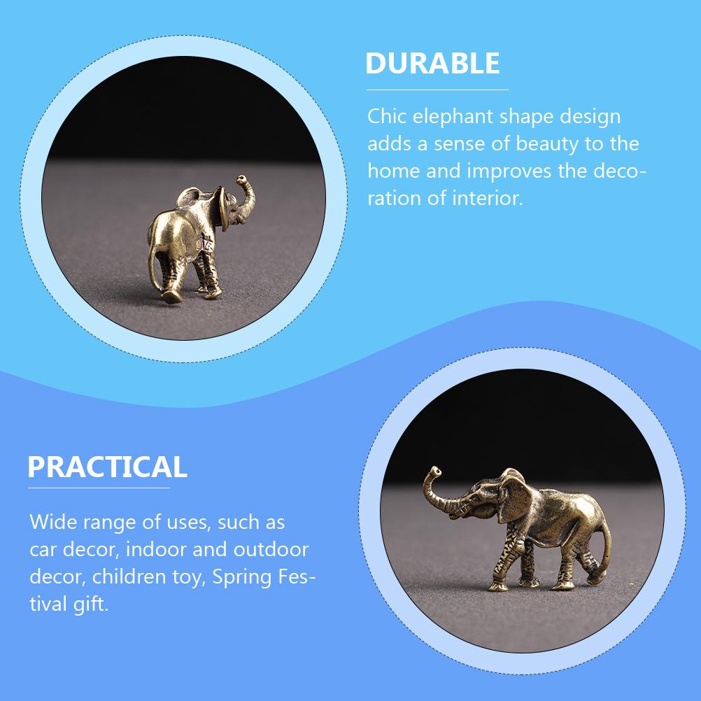 2 Pcs Decorations Brass Elephant Ornament Statue Creative Car Copper Housewarming Gift