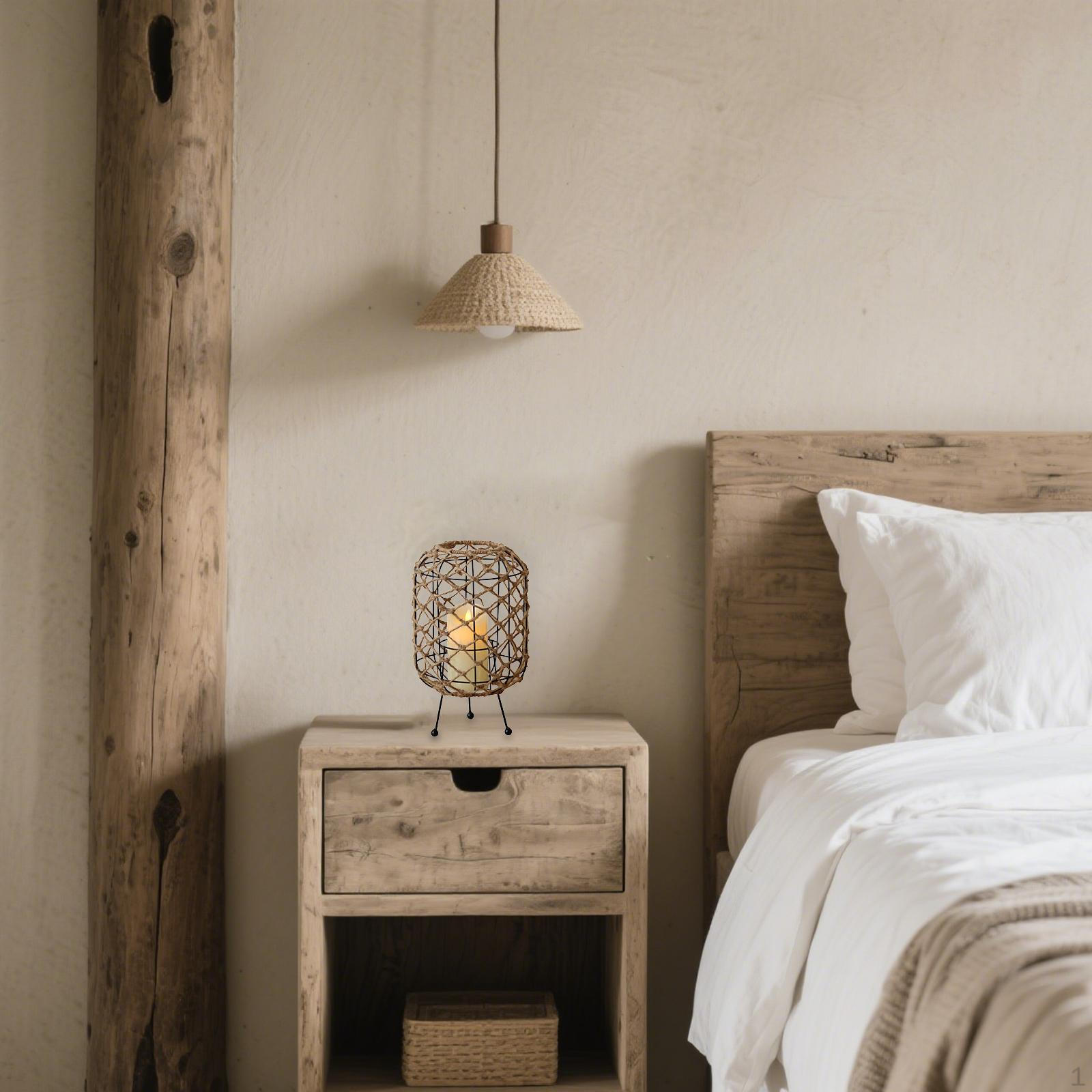 

LED Candle Holder Table Centerpiece Decorative Photo Prop Woven Rustic Vintage Lantern