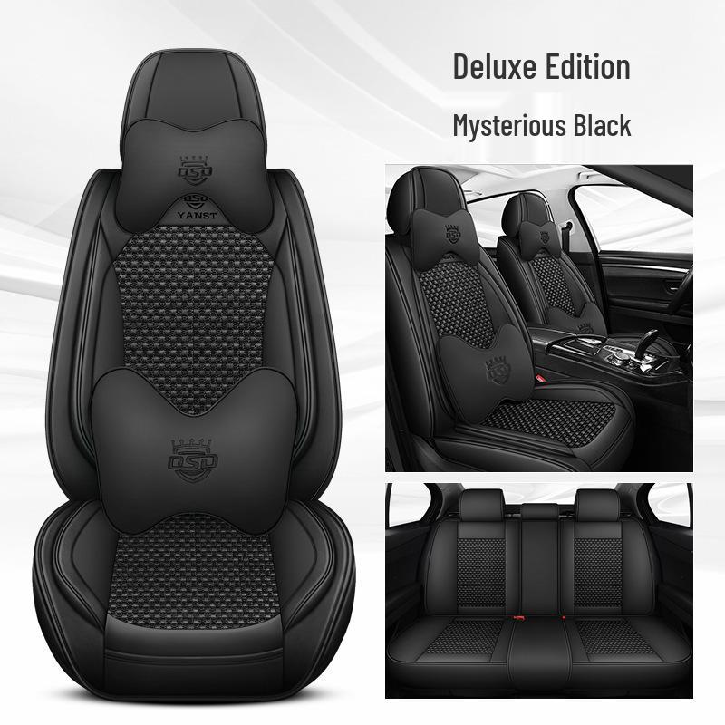 Leather Ice Silk Universal Car Seat Cushion - Breathable, Non-slip, All-season Cover