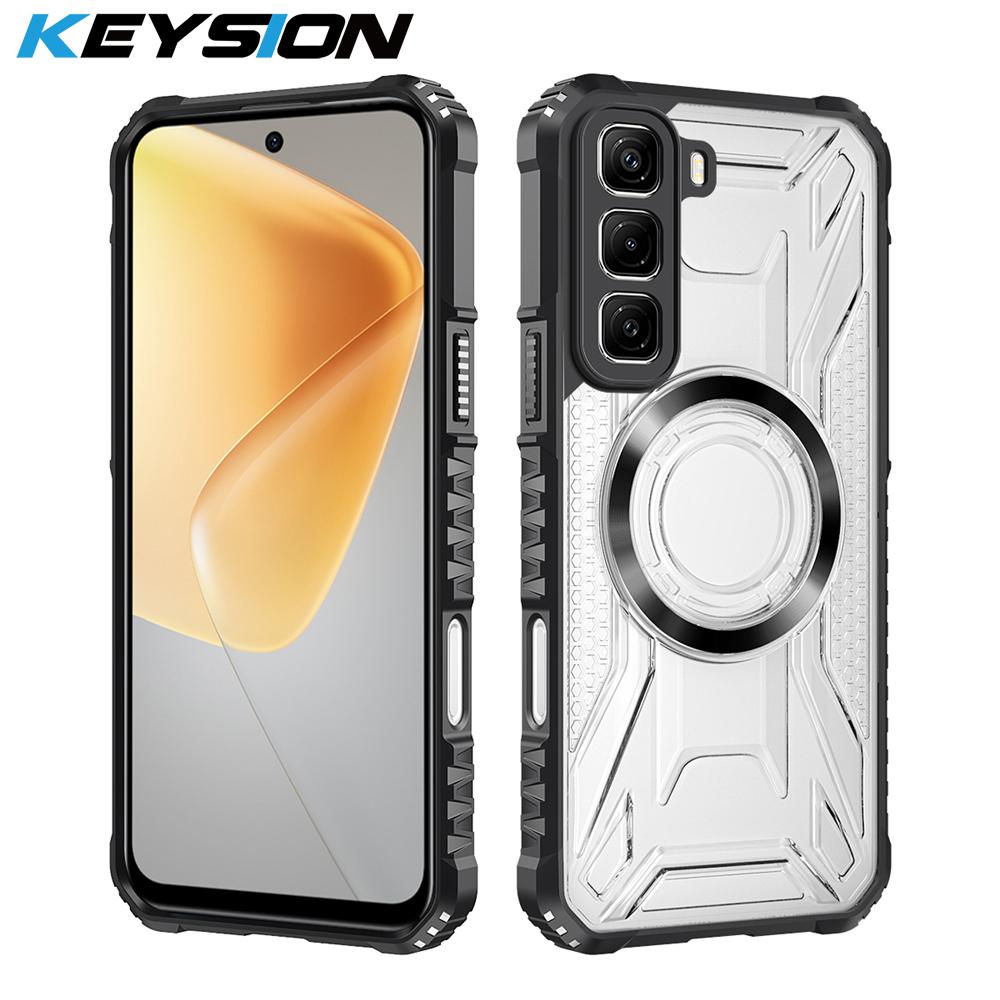 KEYSION Transparent Magnetic Case for Infinix Hot 50 4G Silicone+PC Heavy Duty Shockproof Phone Cover for Infinix Hot 50 Pro+ 4G