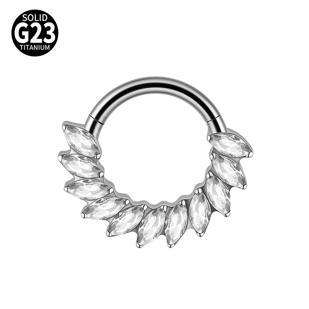 1pc G23 Titanium Split Ring with Multi Slanted Marquise Round White CZ Septum Nose Ring Cartilage Helix Tragus Piercing Jewelry