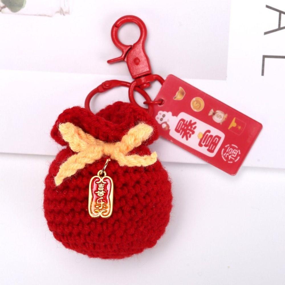 Car Keyring Lucky Keychain Cartoon Knit Doll Pendant Cute Fu Bag Keychain  New Year Gift