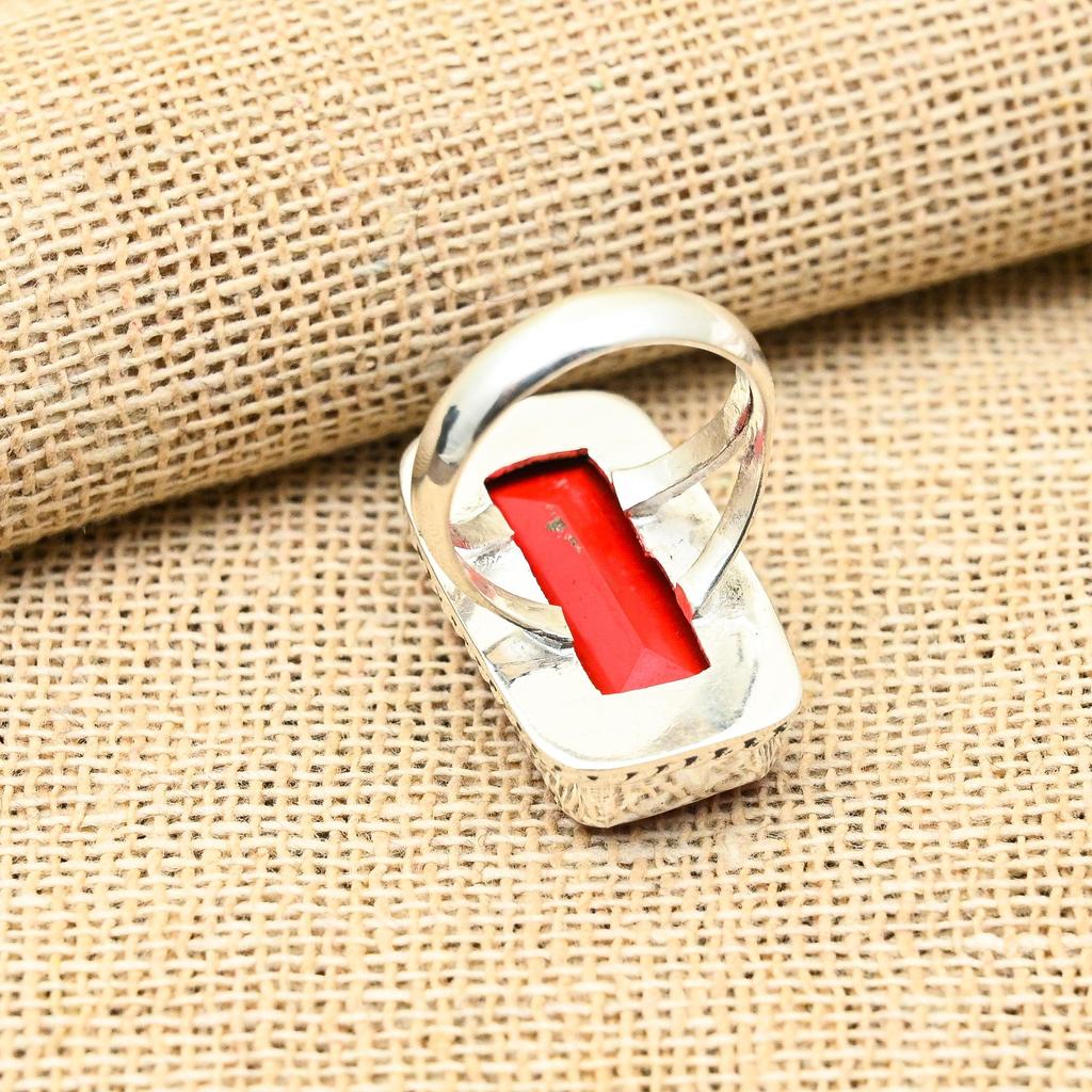 Inel de bijuterii din argint solid 925, lucrat manual cu pietre pretioase de coral roșu fațetat pentru ea