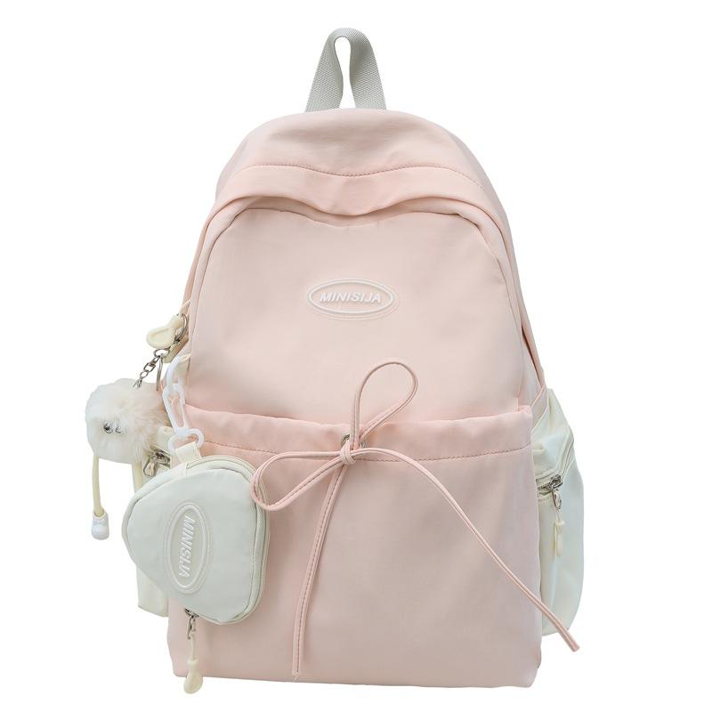 

Летний новый рюкзак в японском и корейском стиле высокой ценности, свежий колор-блок, для девочек и мальчиков, учеников начальной и средней школы Big(28*15*41cm) розовый