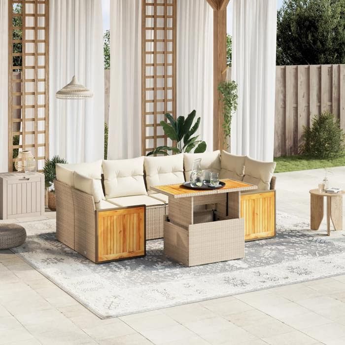 VidaXL Garden Lounge Set with Cushions 7 Pcs, Patio Sofas, Patio Furniture Set, Outdoor Furniture, Beige 3273858