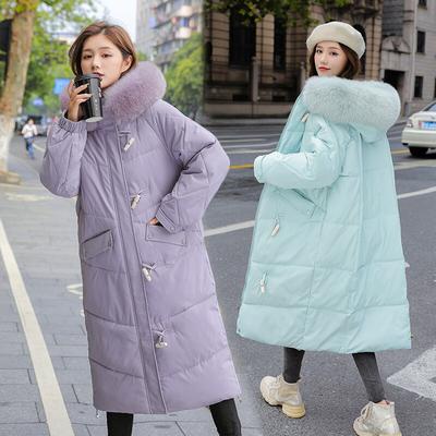 Women Winter Hooded Faux Fur Collar Horn Button Long Windproof Coat Puffer Jacket Cotton Padded Parkas Outwear Overcoat