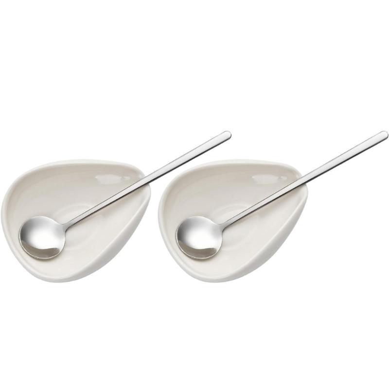 Pack of 4/8 Ceramic Coffee Bean Showcasing and Weighing Dishes and Coffee Bean Exhibition Plate Spoon Set for