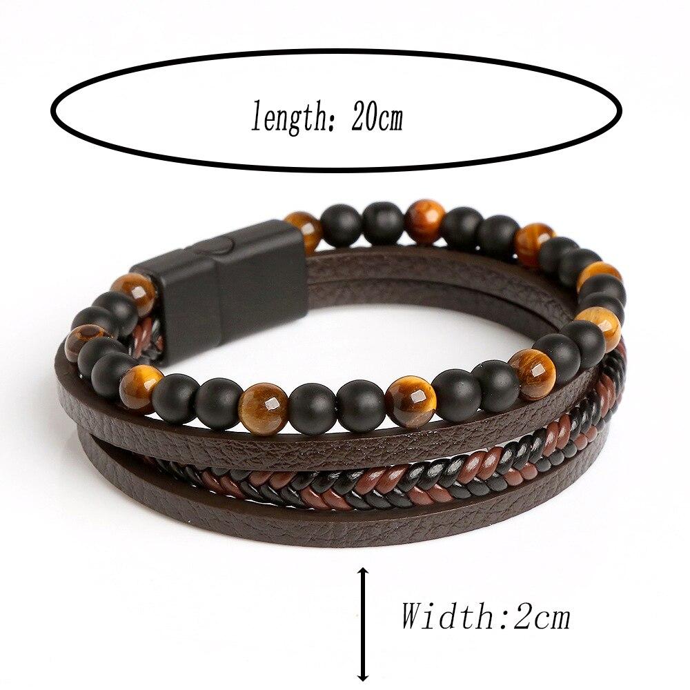Men Leather Bracelet Classic Fashion Tiger Eye Beaded Multi Layer Leather Bracelet For Men Zircon Gift
