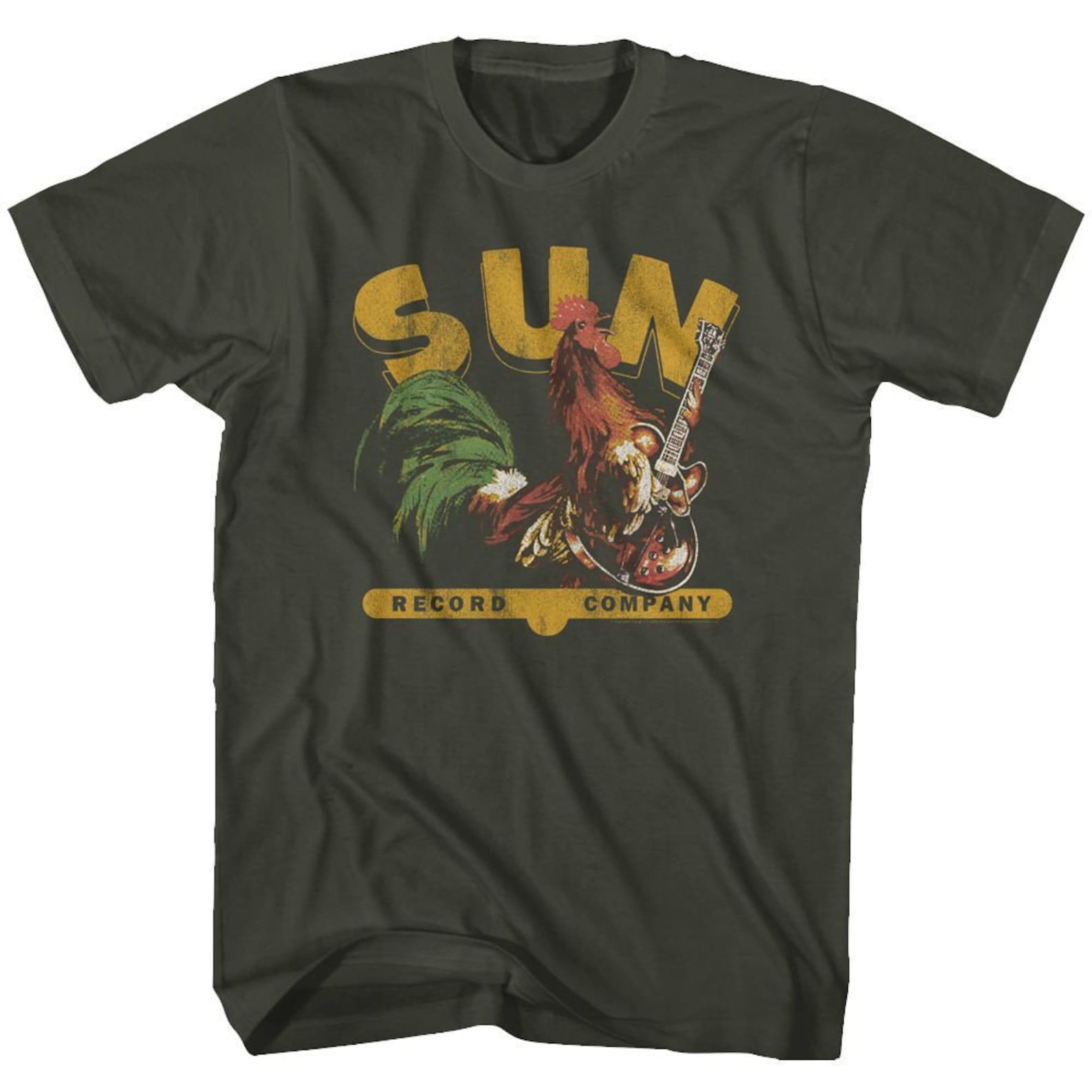 Sun Records Rooster with Guitar Smoke Adult T-Shirt M