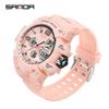 SANDA Women's Trendy LED Dual Display Waterproof Watch with Hourly Chime