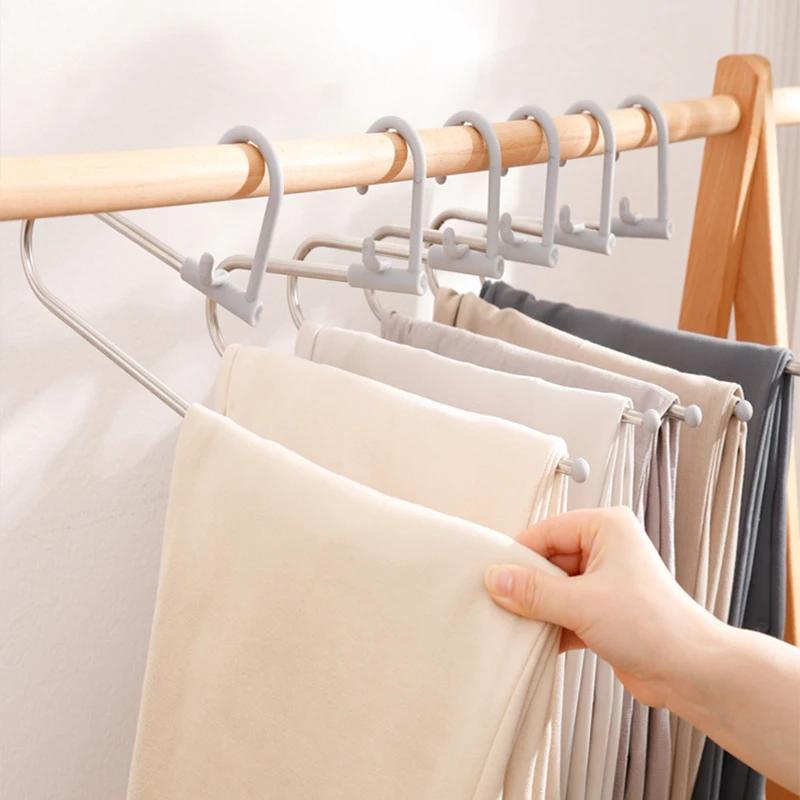 5PCS Stackable Pants Rack, Z Type Save Space Trouser Hanger,Stainless Steels Magic Storage Pants Racks for Wardrobe Dormitory