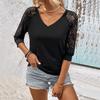 YYFS Women's Fashion Casual Lace Print Long Sleeve V-Neck Blouses & Shirts