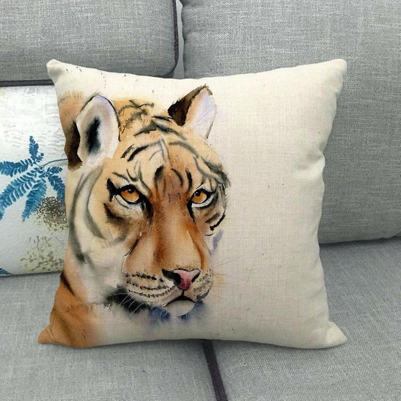 Bear Tiger Lion Fox Wolf Animal Patterns Digital Printing Short Plush Pillow Covers For Car Sofa Office Cushion Cover Home Goods