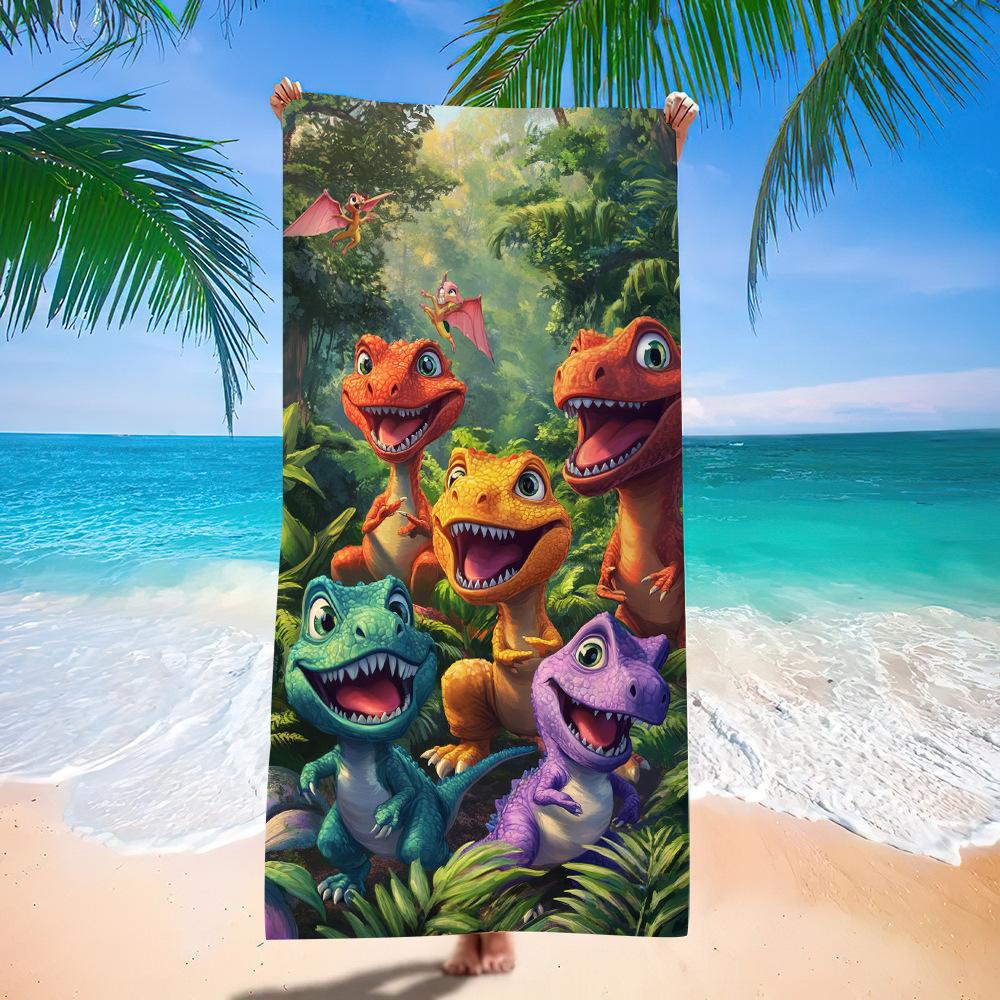 Asciugamano da Spiaggia Cartone Animato Piccolo Dinosauro Europeo e Americano Fabbrica di Stampa Digitale Asciugamano da Bagno Stampa Giocattoli Microfibra Bambini