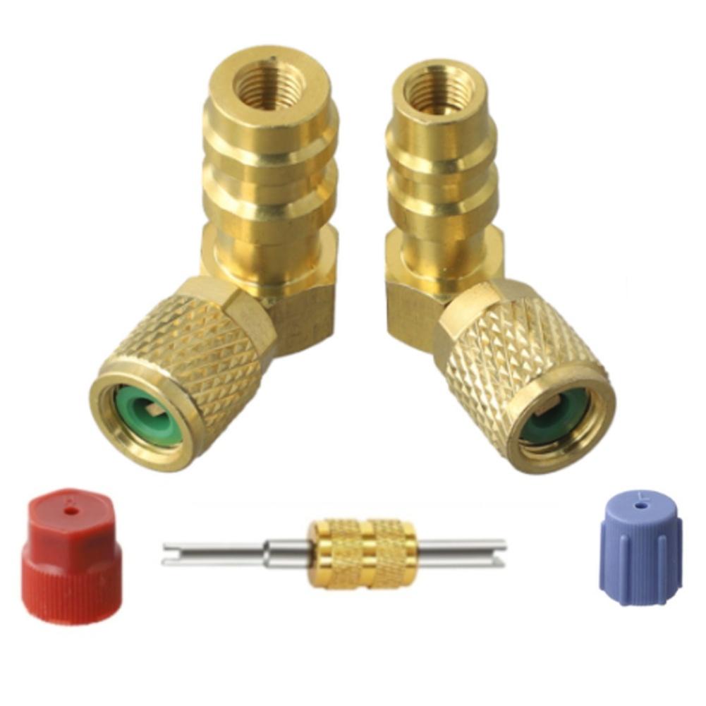 Brass Valve Adapter Kit R12 To R134A Cooling Systems Conversion Kit, 90 Degree Quick Connect Valve For High/Low Pressure