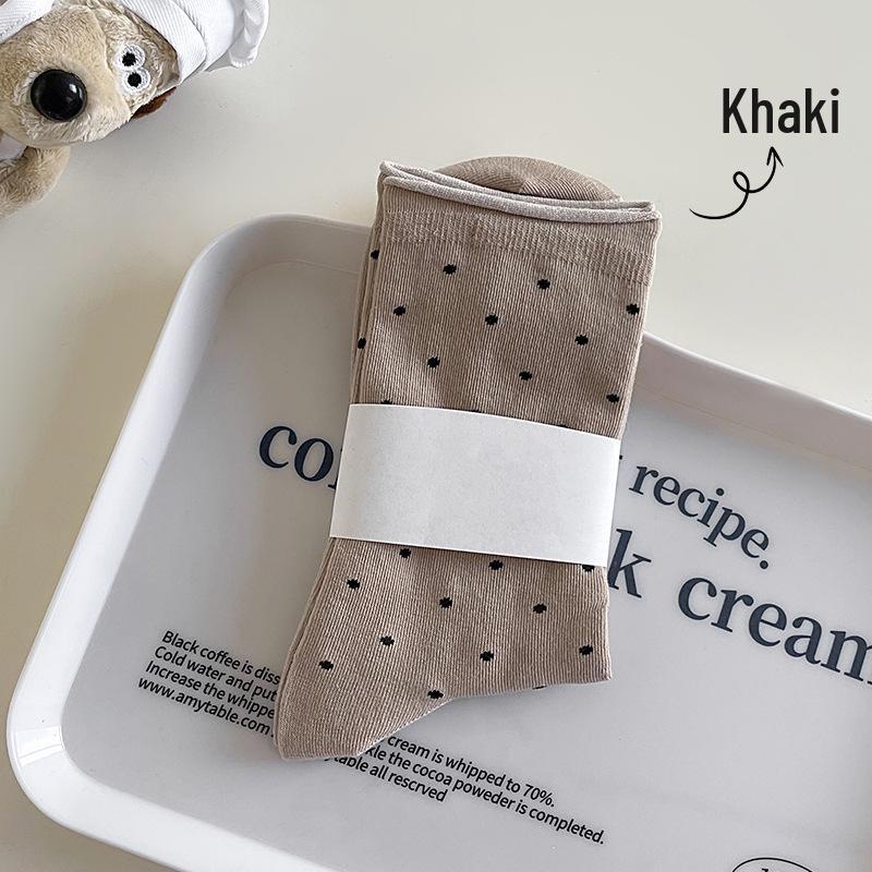 Women s Trendy Polka Dot Mid-Calf Socks - Spring/Fall Postpartum, Korean/Japanese Style, Rolled Hem One Size