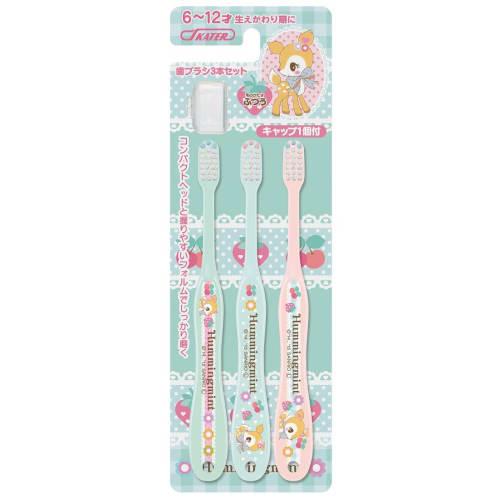 

Skater Toothbrush with Cap, for Elementary School Students (Ages 6-12), Medium Bristles, 15.5cm, Humming Mint, Sanrio Design, TB6T, Pack of 3
