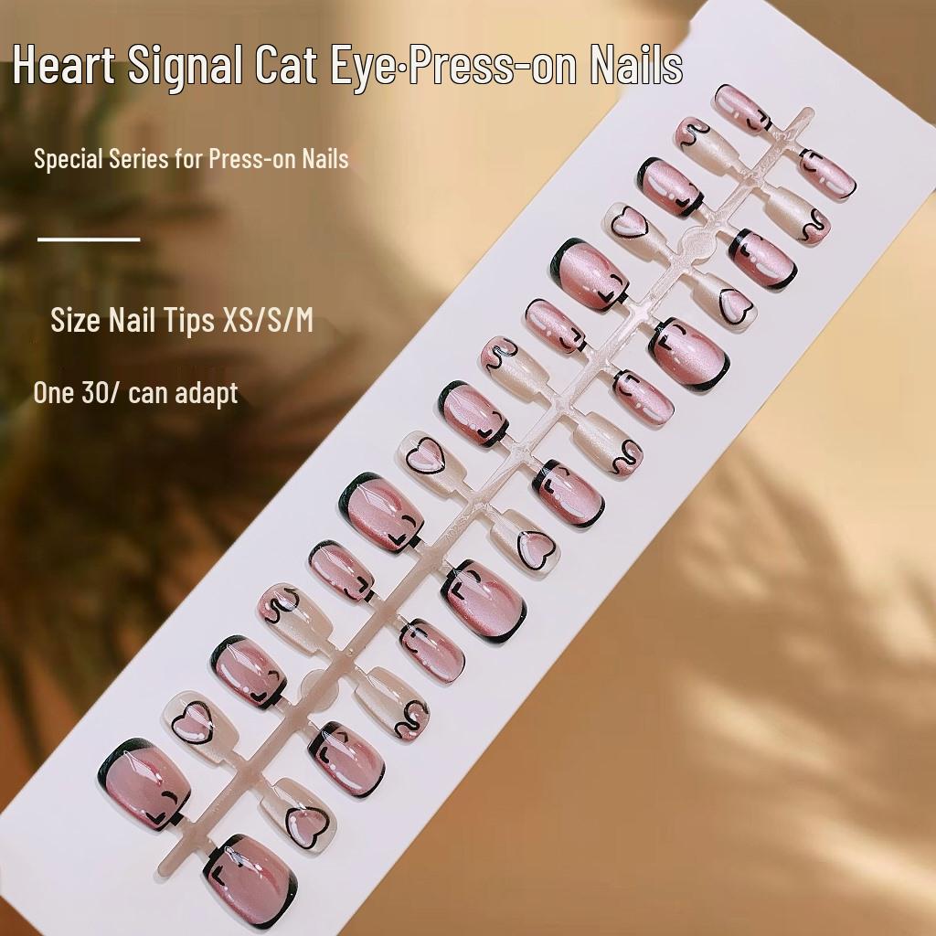 

Exquisite Cat Eye Heartbeat Nail Art - Stylish INS Fake Nails