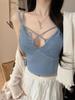 Summer sexy solid color lace cross sling vest women with chest pad inside and outside wear slim and slim back top