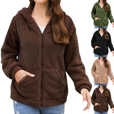 Women's Fashion Casual Thick Hooded Plush Coat