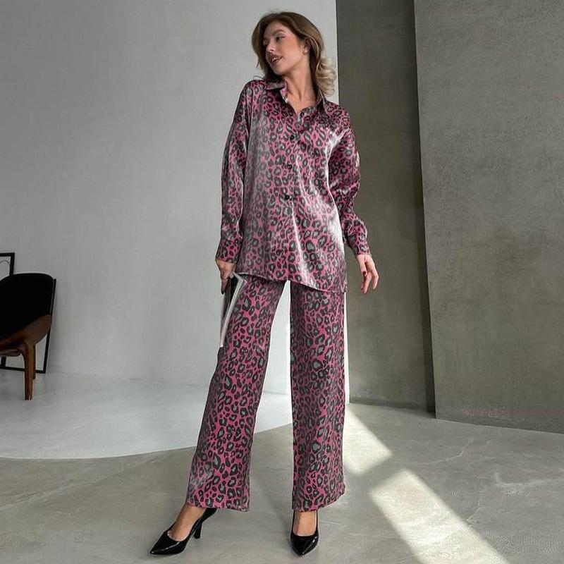 2024 Spring Women's Leopard Print Casual Two-Piece Set: Long Sleeve Top & Pants