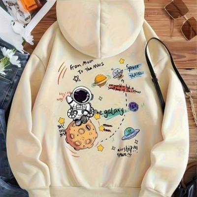 Damen Kapuzenpullover mit süßem Astronauten-Aufdruck, lockere Bluse, Sweatshirt, lässig, langärmelig