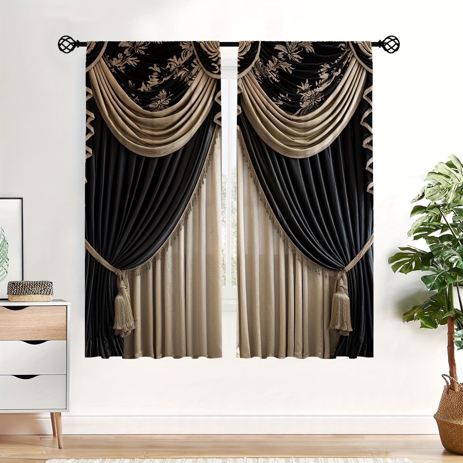 

2 шт. 3D-печатные шторы в европейском стиле - светофильтрация, три варианта подвесных конструкций для гостиной, спальни, офиса, домашнего декора W70H185(CM)x2pcs&Rod Pocket