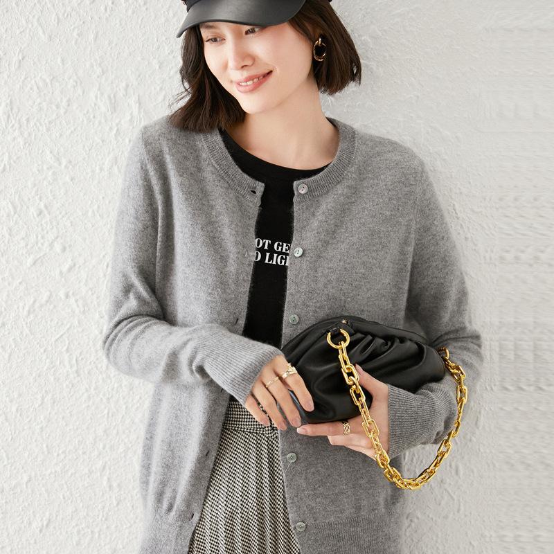 Moda damska Casual Solid Color Print Jesienno-zimowe swetry z długim rękawem i dekoltem w kształcie litery "o".