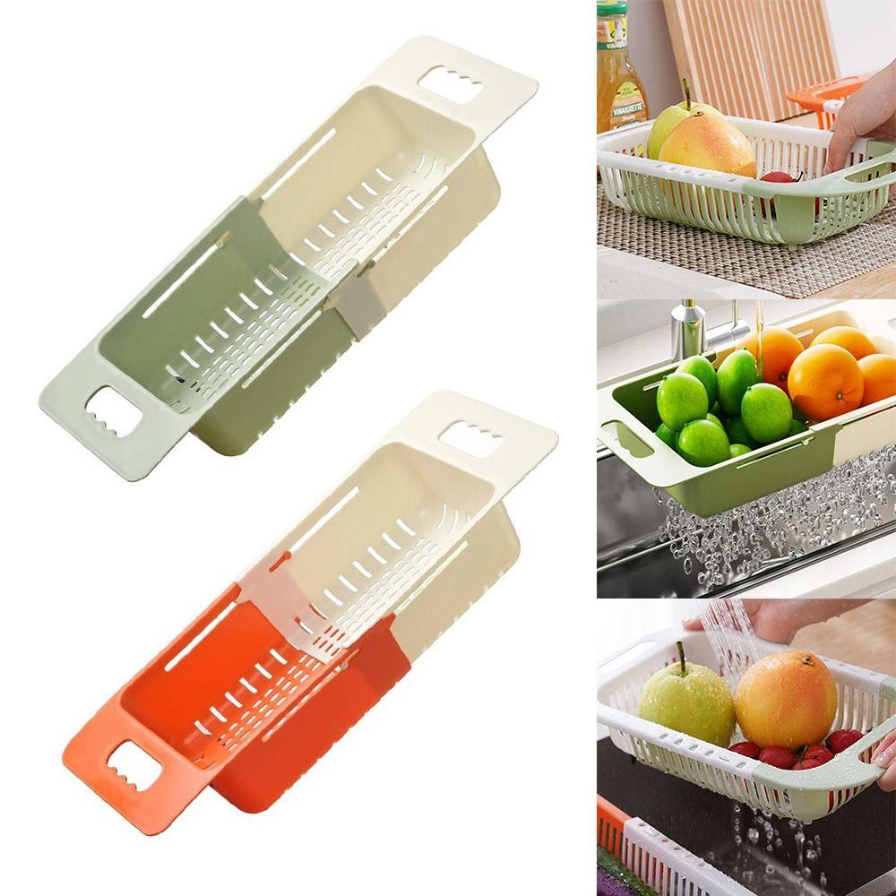 

Двошаровий ополіскувач для фруктів і овочів Висувна стійка для фільтра Модний кухонний зливний кошик помаранчевий