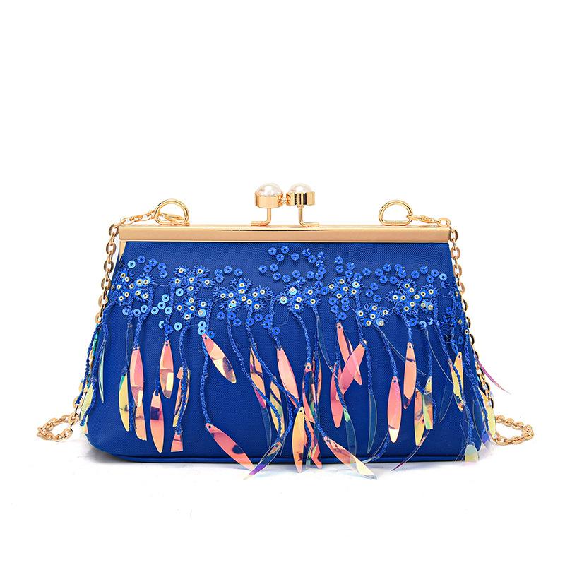 

Жіноча літературна ланцюжок кліпса пряжка мода перо китиця плечова маленька квадратна сумка синій