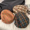 Japanese Retro Plaid Forward Hat for Women's Spring and Summer British Style Beret