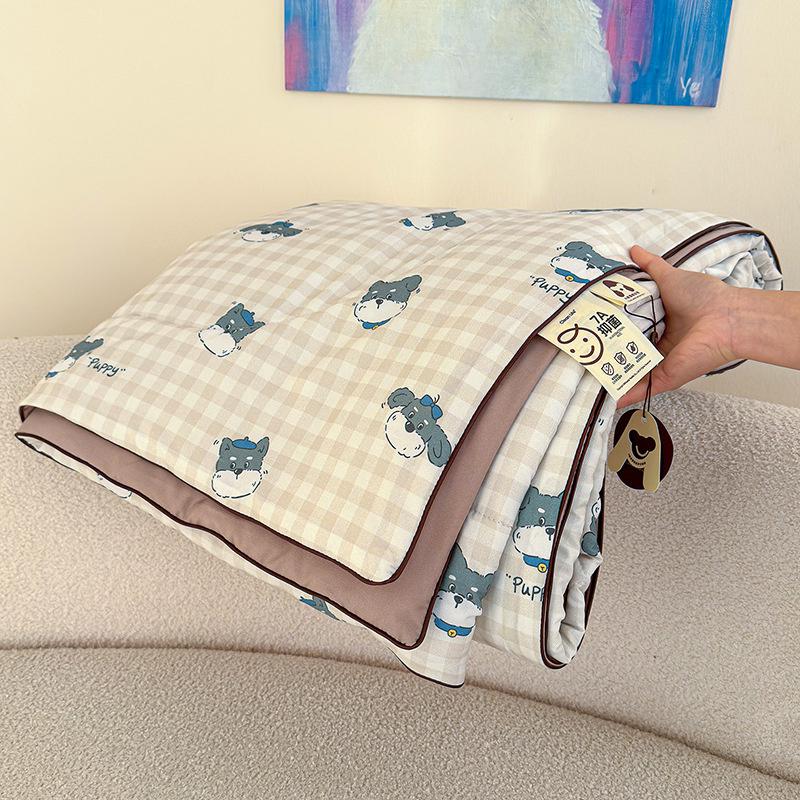 Cartoon Printed Wrinkled Yarn Summer Quilts Cozy Single and Double Air-Conditioned Quilt Cooling Breathable Home Soft Bedspread