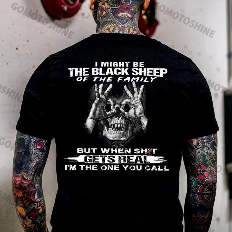 I MIGHT BE THE BLACK SHEEP OF THE FAMILY Skull With OK Print Men s T-Shirt L