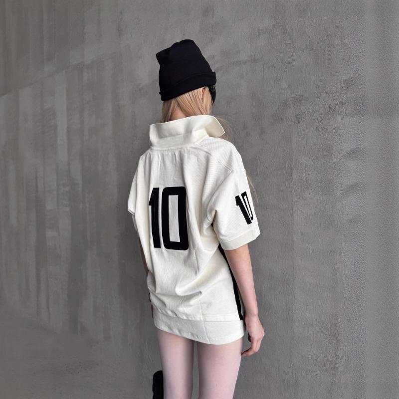 Letnia europejska i amerykańska moda uliczna, haft literowy, damska seksowna luźna koszulka z krótkim rękawem z kołnierzykiem POLO