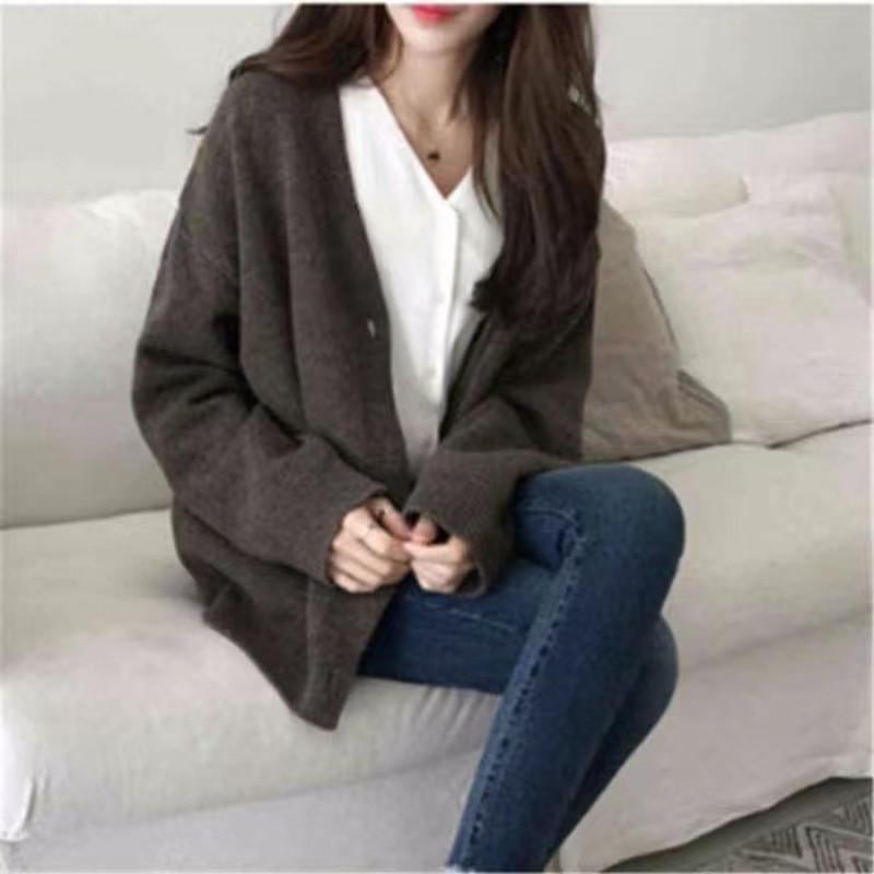 Spring and Autumn Loose Knitted Cardigan V-neck Women Sweater New Fashion Elegant Long Sleeved Top Office Casual Solid Color Coats Clothing