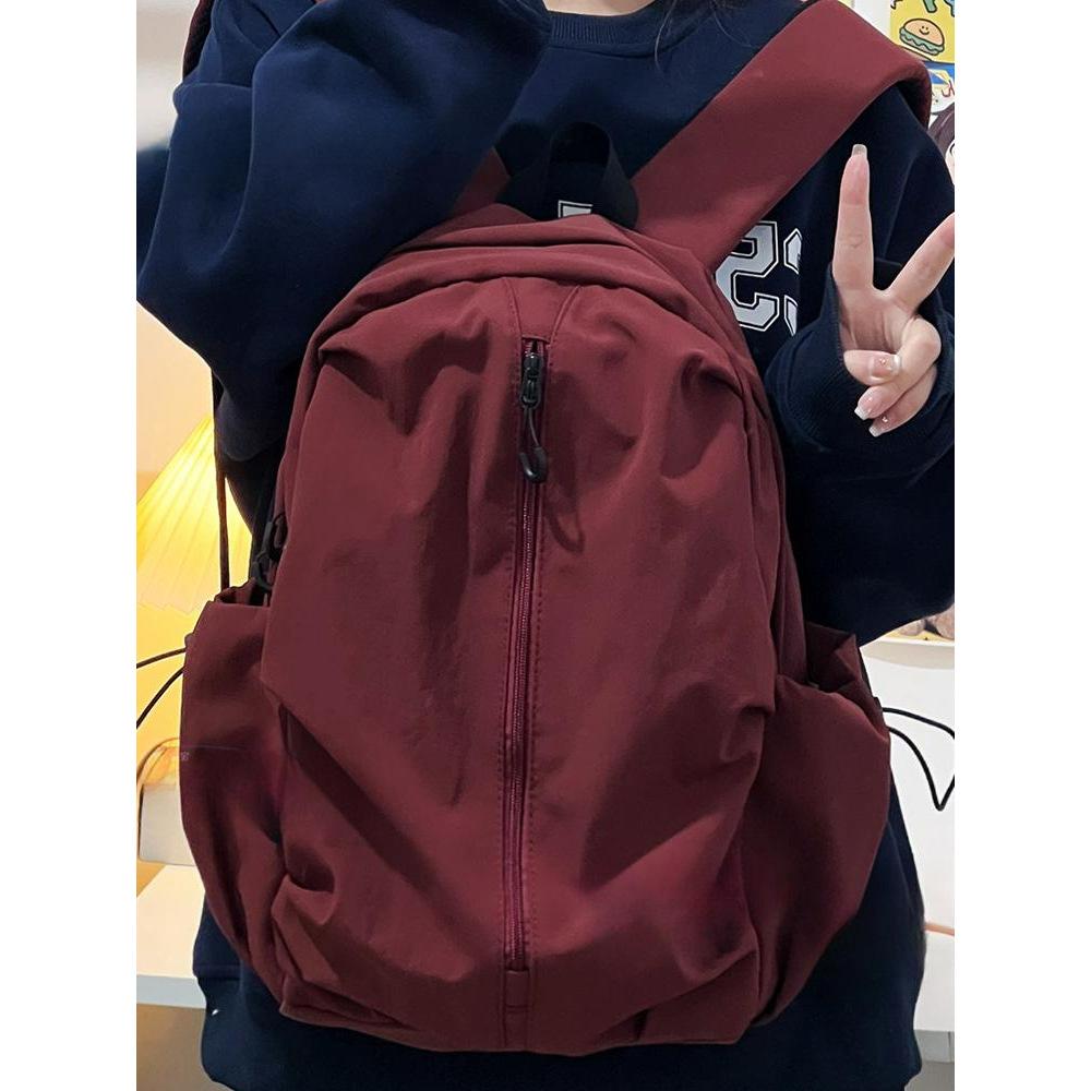 Korean simple solid color zipper computer backpack university high school schoolbag campus commuting