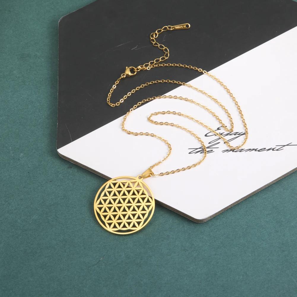 Chakra Flower of Life Necklace Women Sacred Mandala Stainless Steel Geometric Jewelry Gift