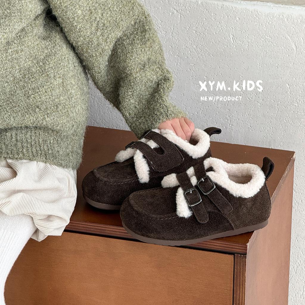 2025 Winter New Children's Shoes Matte Baby Shoes Velvet Warm Girls Boken Shoes Two Cotton Shoes