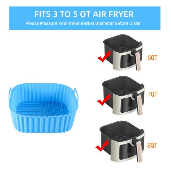 Square Air Fryer Liner Silicone Baking Mat 6.7 Inch Non-Stick Oven Safe Tray BPA-Free Air Fryer Basket for Even Cooking