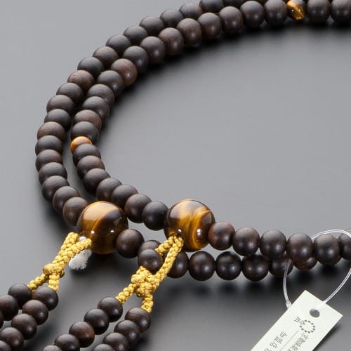 Buddhist Altar Shop Takita Shoten Buddhist Prayer Beads, Shingon Buddhism, Formal Prayer Beads [Men's], Striped Ebony (Matte) with Tiger's Eye Stone F