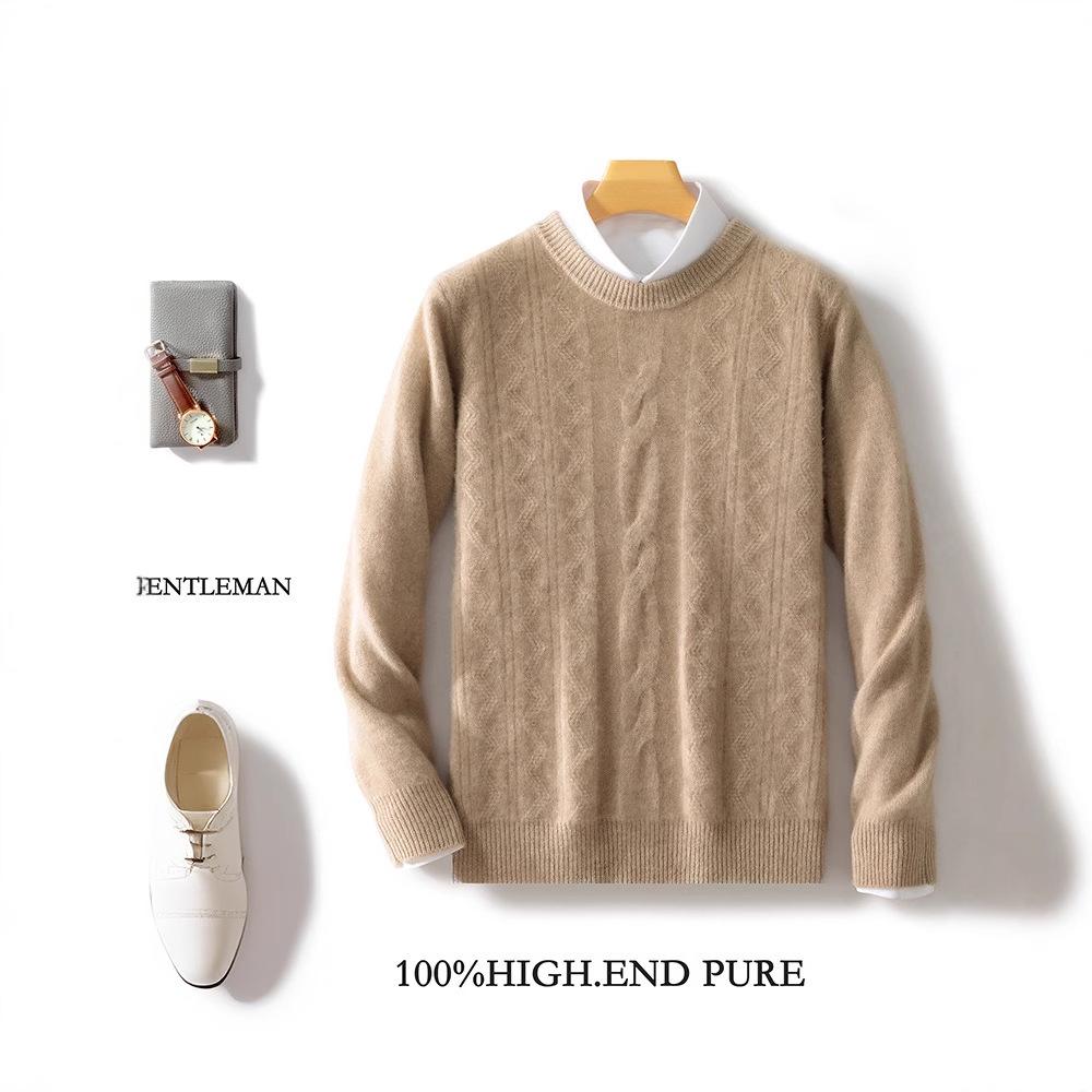 Men s 100% Wool Vertical Stripe Round Neck Ribbed Knit Sweater for Autumn/Winter Business Casual Triple Extra Large