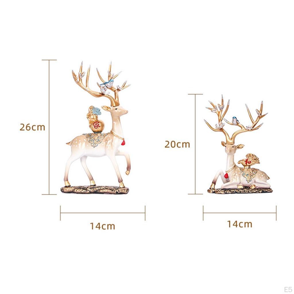 2Pcs Couple Reindeer Figurines Animal Ornament Sitting Standing Elk Sculpture Deer Statues for Table