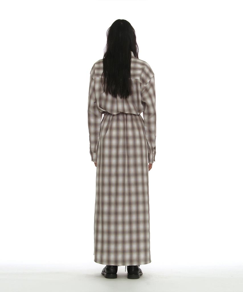 PARTIMENTO WOMEN Sleeve-Tie Shirt Maxi Dress_Beige Check