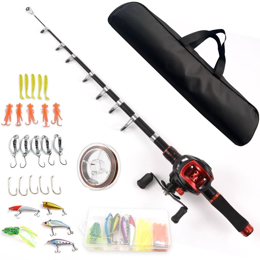 Combo Canna da Pesca e Mulinello Canna da Pesca Telescopica 2,1 m con Mulinello da Baitcasting Mano Destra