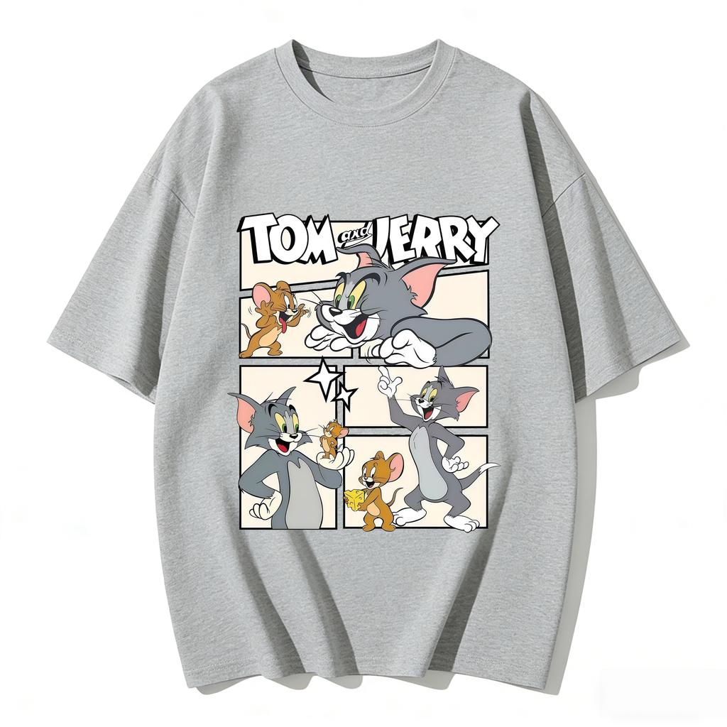 2026 New Tom Jerry Print Tshirt Casual Loose Couple Family Matching Outfits Short Sleeve Cotton Tee Summer Streetwear Tops Y2k